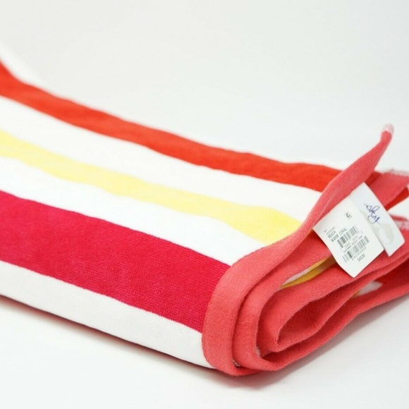 Sky Other - Cotton Striped Beach Towel 40" x 70" - Warm Coral